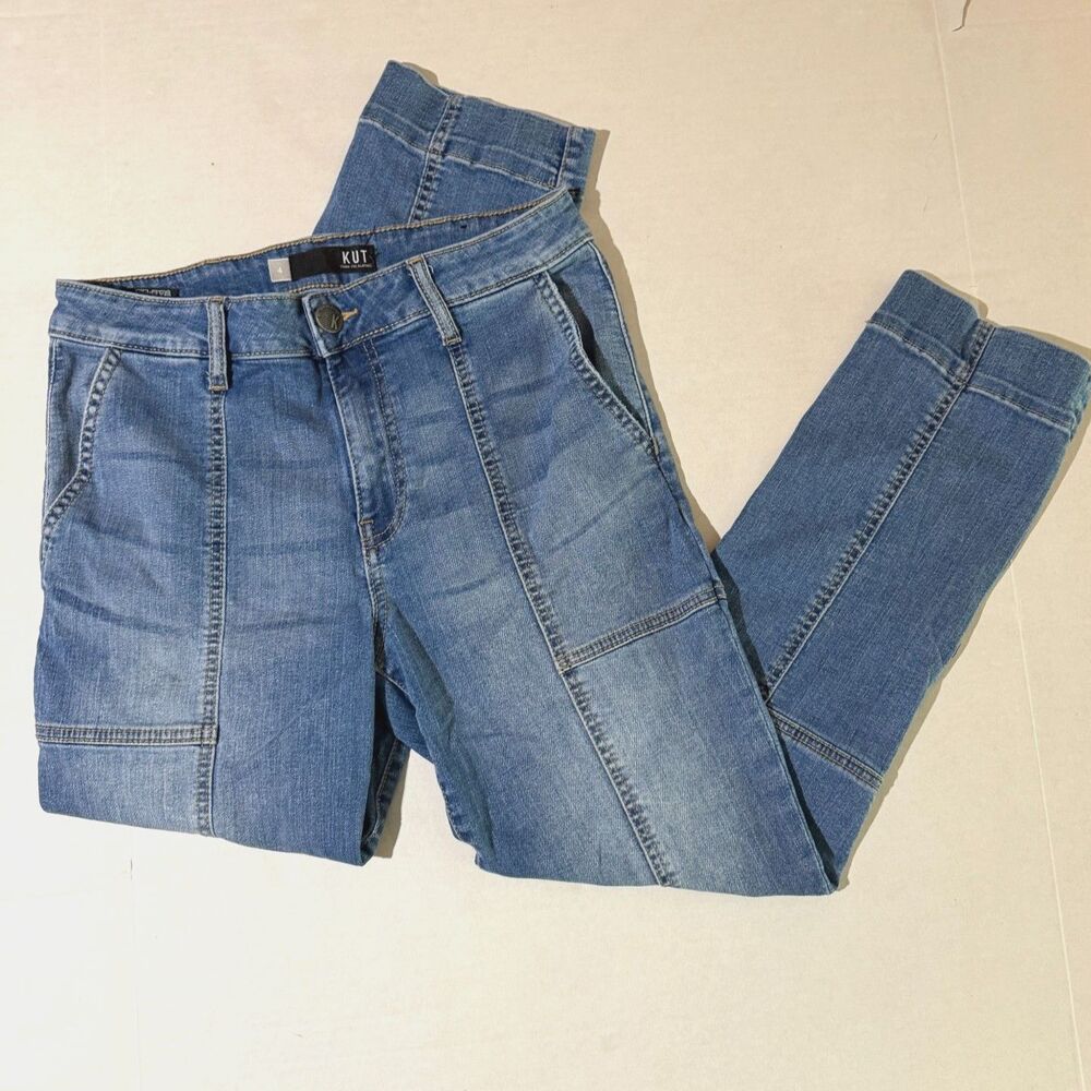 Kut from the Kloth Reese High Rise Seamed Ankle Cropped Straight Jeans, 4